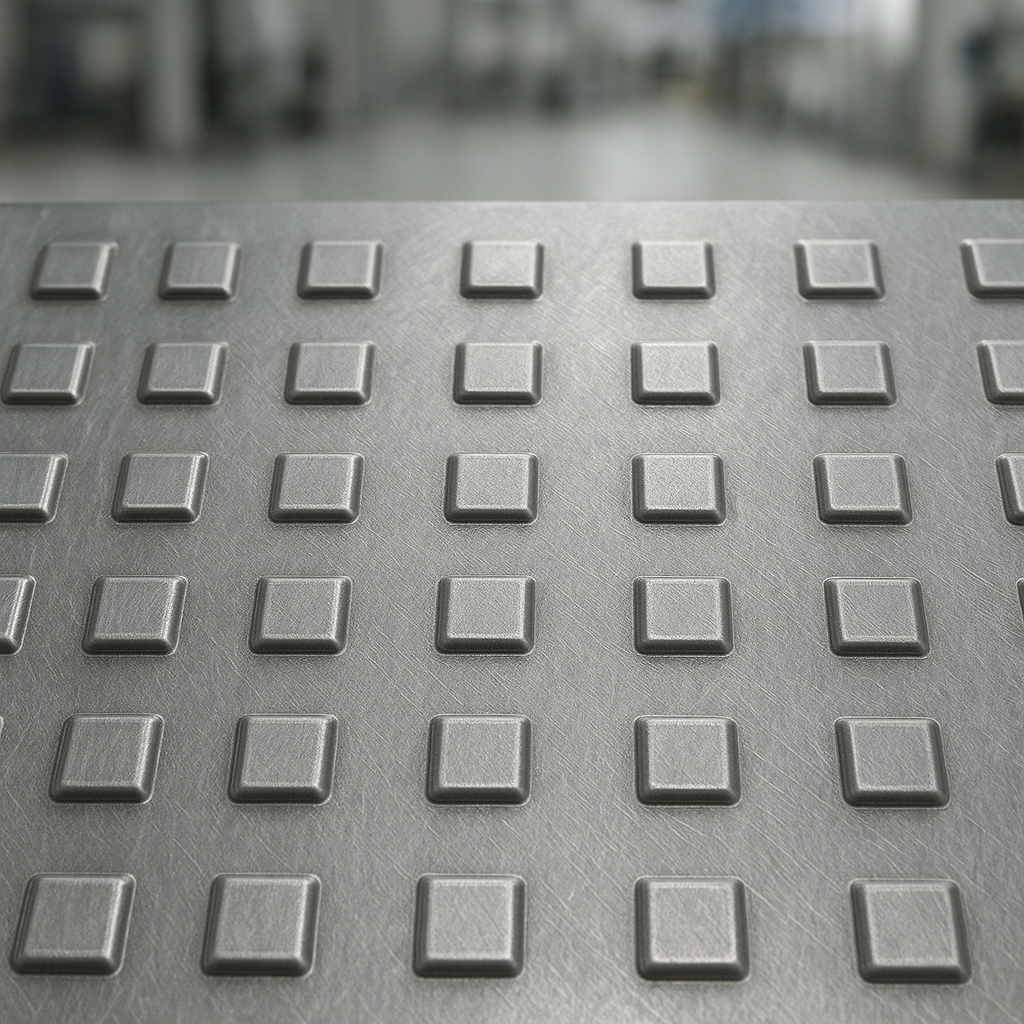 Chapa recalcada em aço inoxidável com padrão de relevo