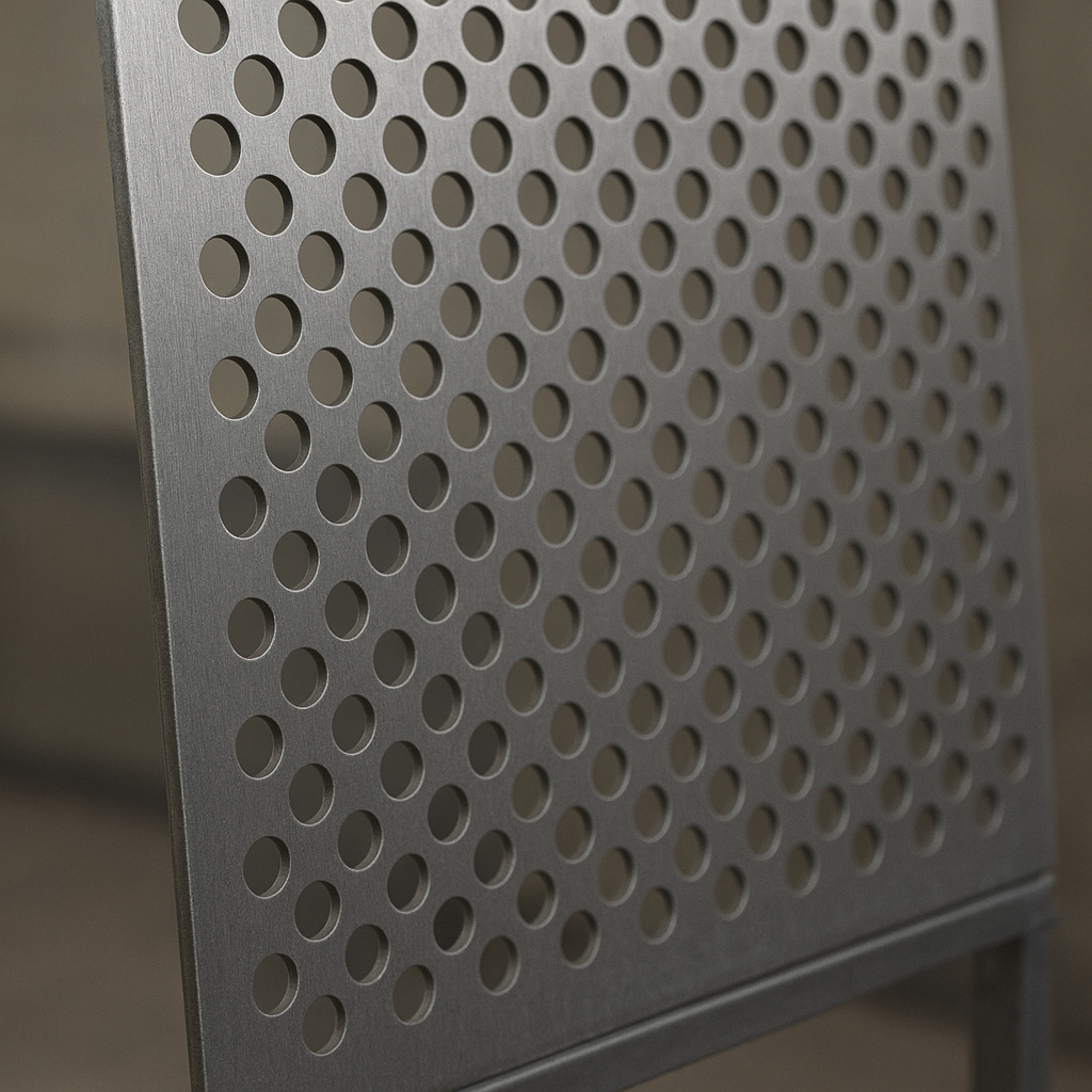 Detalhe de tela furada de aço aplicada em proteção de máquinas