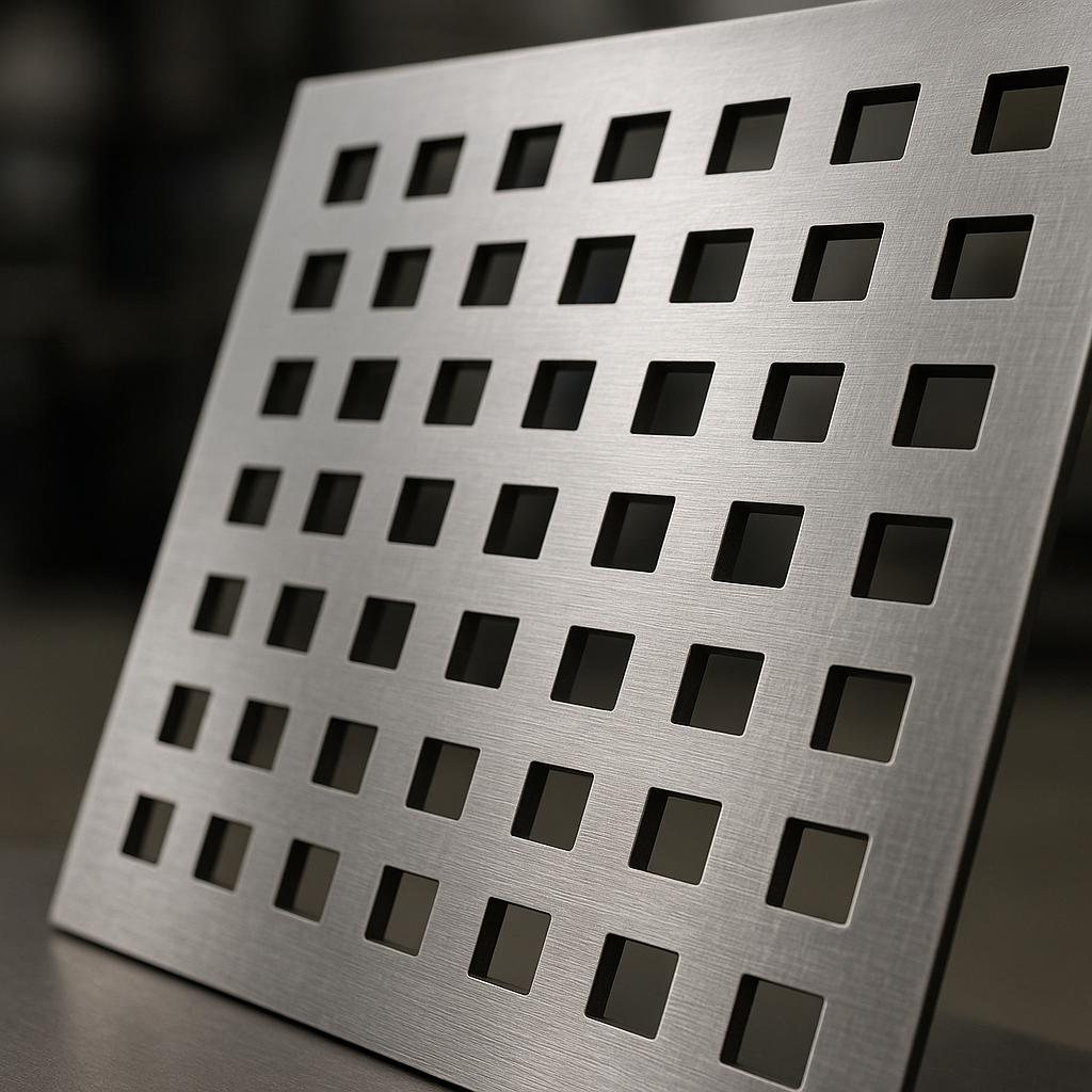 Detalhe dos furos uniformes em chapa perfurada quadrada