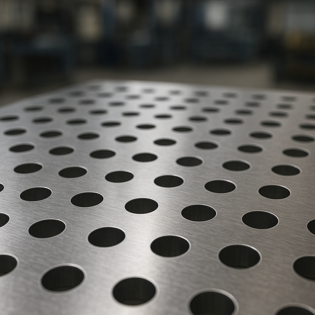 Chapa perfurada em diferentes materiais e padrões de furo