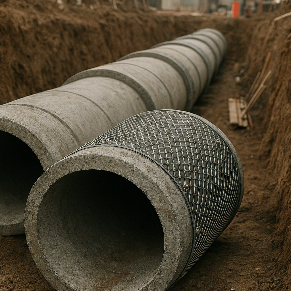 Tubos de concreto aplicados em obra de saneamento