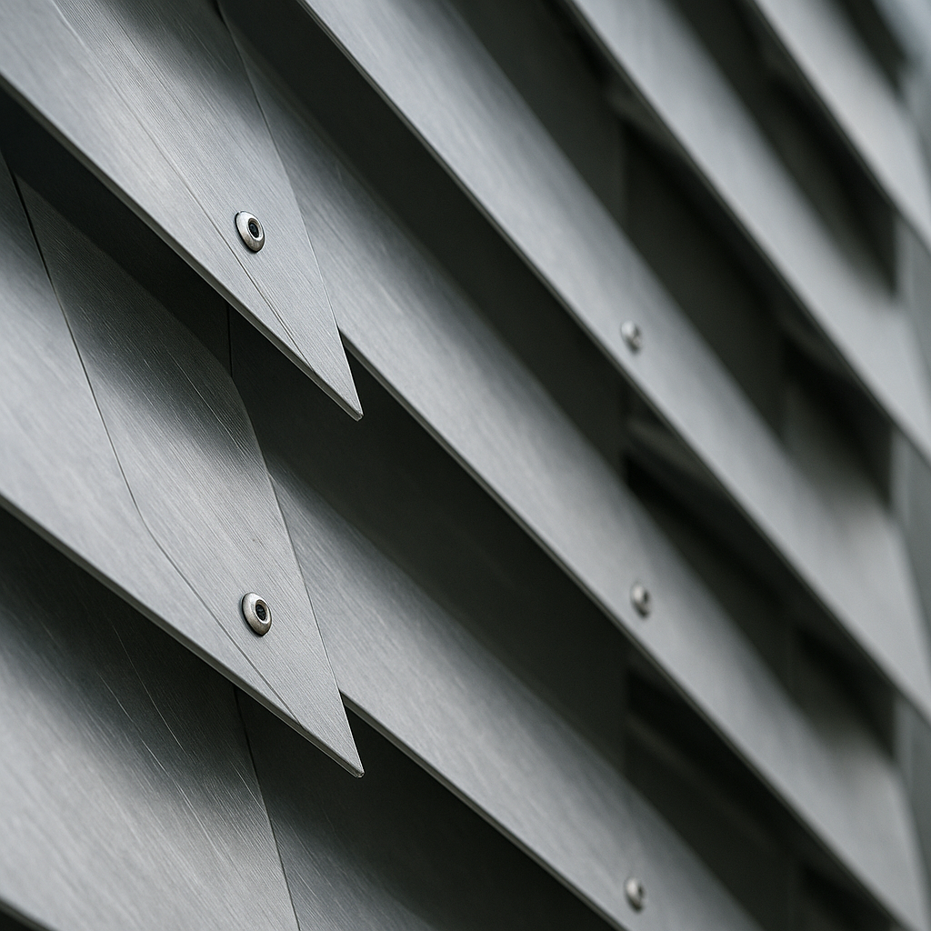 Estrutura técnica de chapa veneziana com lâminas e cantos soldados