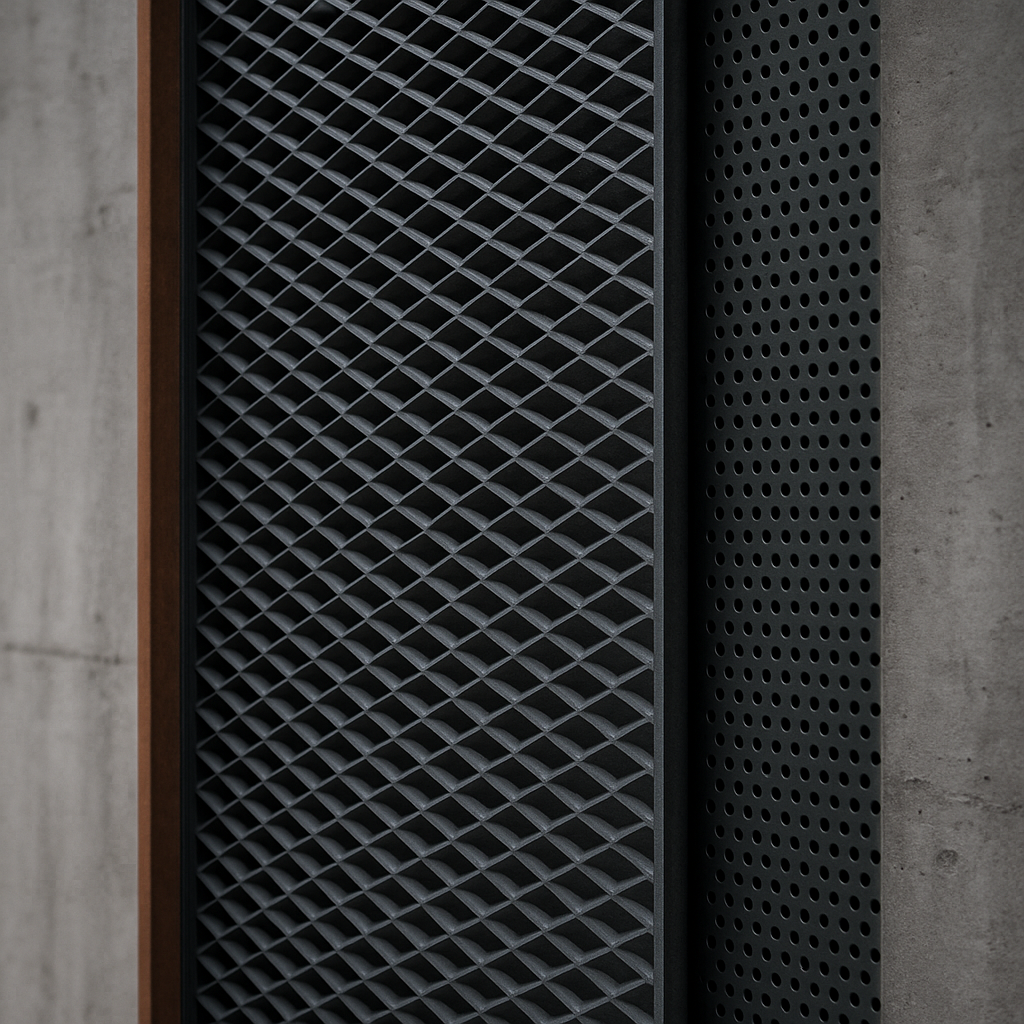 Fachada industrial com chapas metálicas e elementos de madeira