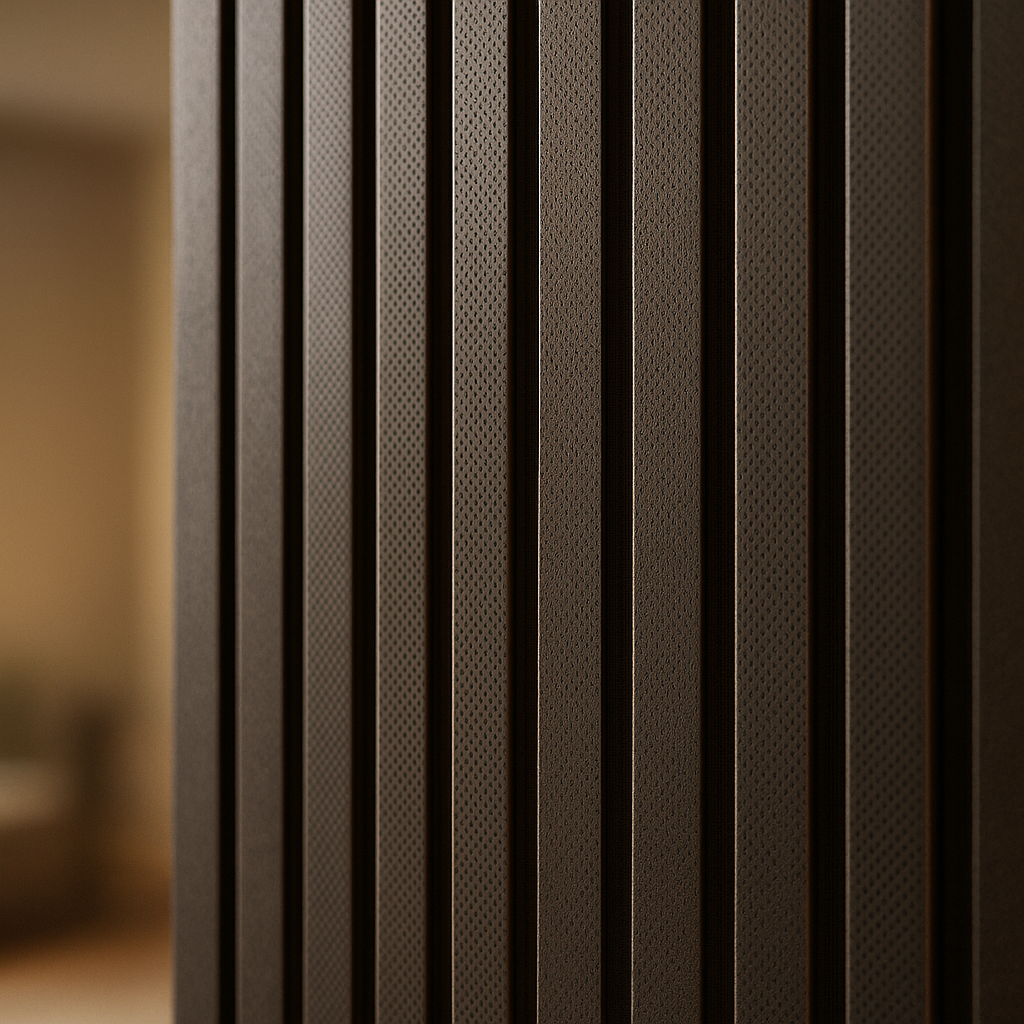 Painel de madeira ripada instalado em parede residencial