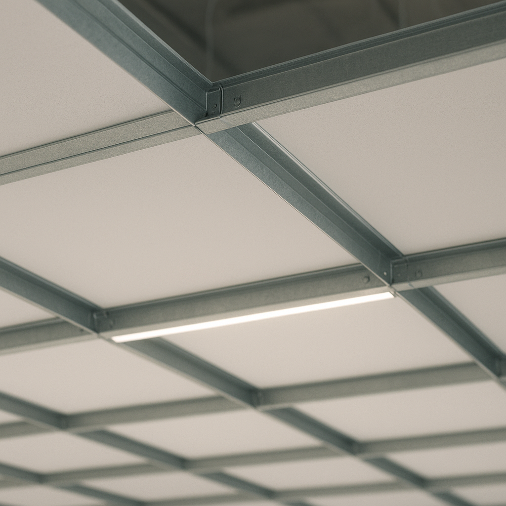 Estrutura de perfis metálicos preparada para receber placas de forro de PVC